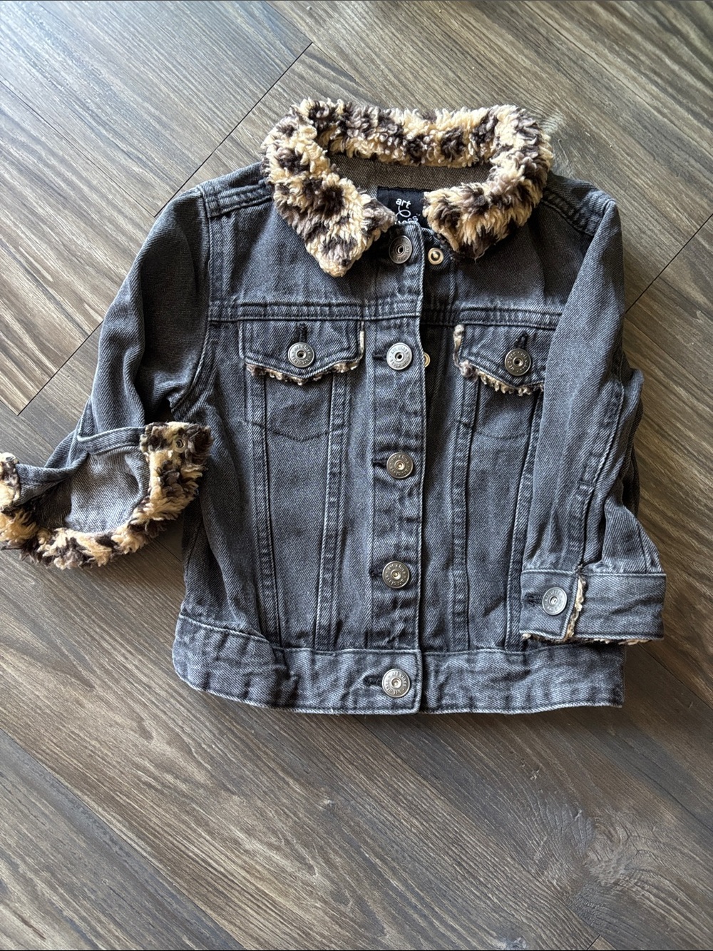art class Black Denim Jacket with Faux-Fur Trim- size 18M